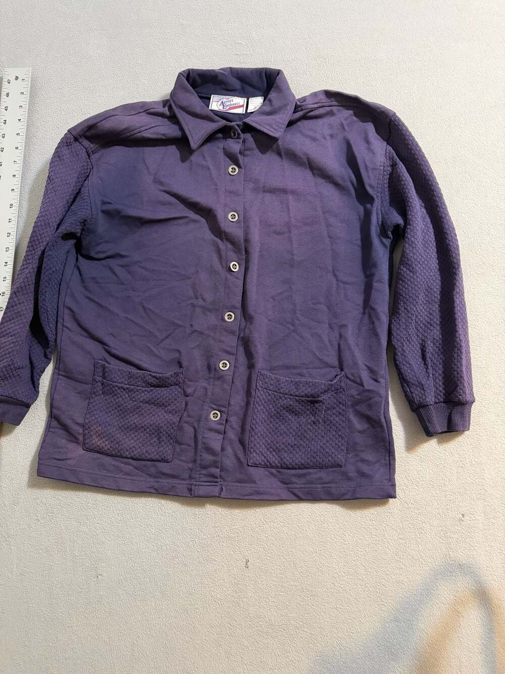 Active Exchange Vintage Button-Down Shirt with Textured Sleeves and Pockets